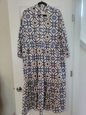 Maeve Blue & Orange Floral Button-Front Maxi Dress